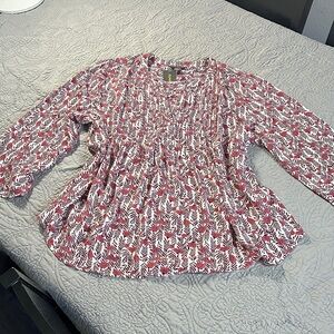 Style & Co. Red and White Leaf Print Blouse